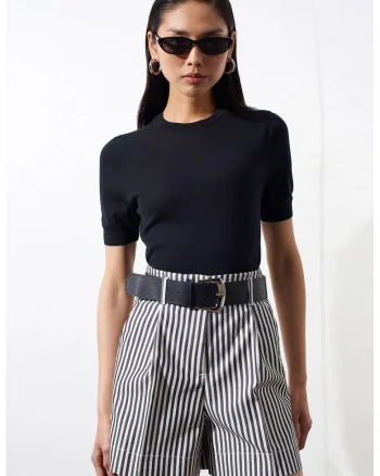 Bluza dama,  bluza cu guler rotund, maneca scurta, negru, casual,