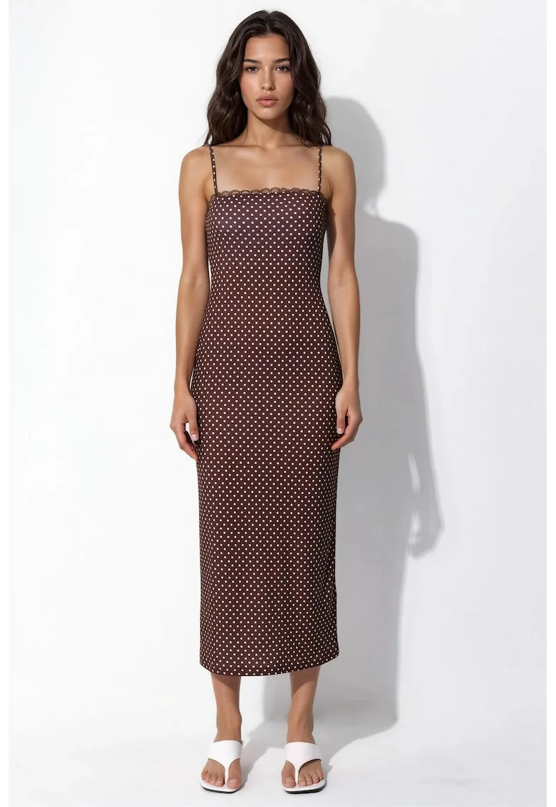 Rochie midi,  buline, maro, poliester/elastan,