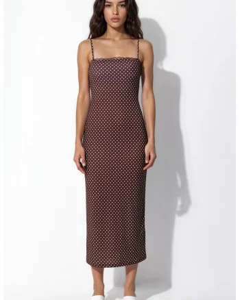 Rochie midi,  buline, maro, poliester/elastan,