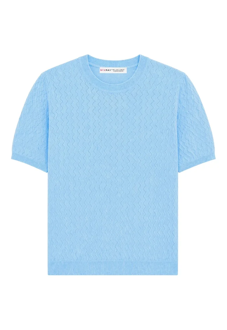 Bluza dama,  regular fit, texturata, Albastru deschis, 70% viscoza, 30% poliester,