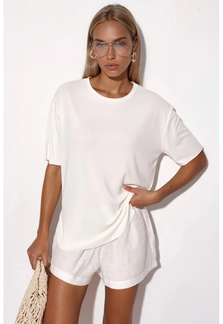 Tricou dama,  tricou cu guler rotund, croiala lejera, piatra naturala, 80% modal, 20% poliester,