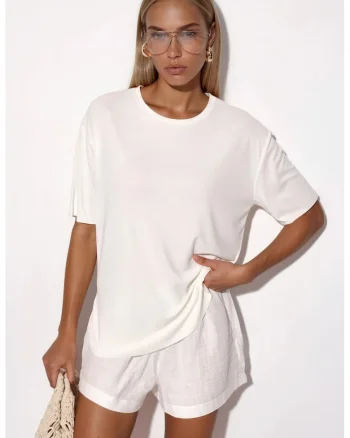 Tricou dama,  tricou cu guler rotund, croiala lejera, piatra naturala, 80% modal, 20% poliester,