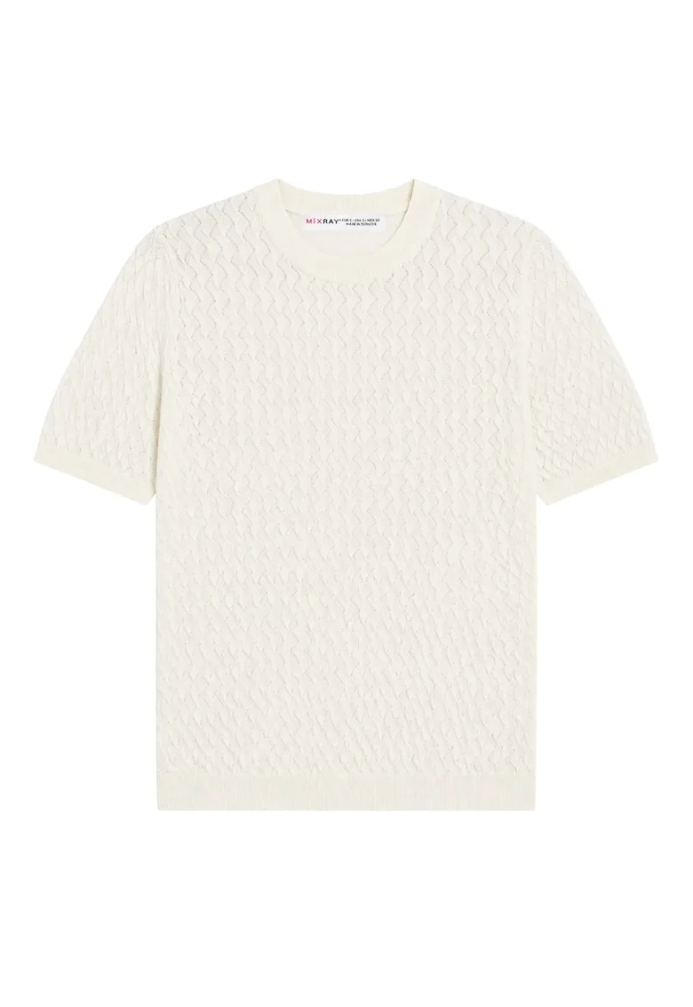 Bluza dama,  regular fit, maneca scurta, natural, tricot texturat,