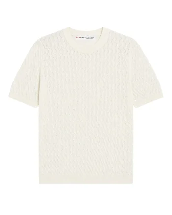 Bluza dama,  regular fit, maneca scurta, natural, tricot texturat,