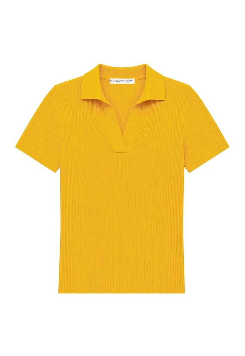 Bluza dama,  casual, galben lamaie, 100% poliamida, guler polo, maneci scurte,