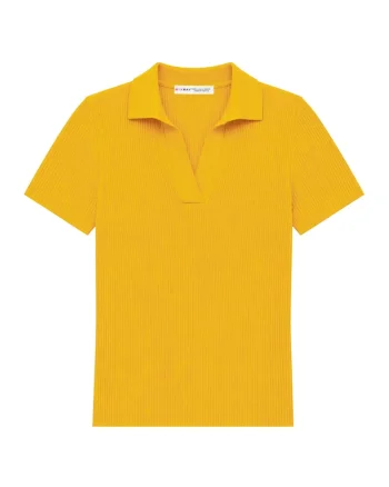 Bluza dama,  casual, galben lamaie, 100% poliamida, guler polo, maneci scurte,