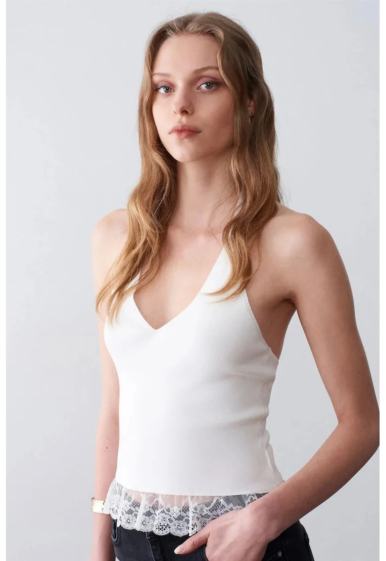 Bluza dama,  bluza fara maneci, guler inalt, alb,