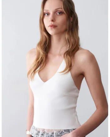 Bluza dama,  bluza fara maneci, guler inalt, alb,
