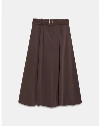 Fusta midi,  talie inalta, cu curea, maro cafea, casual