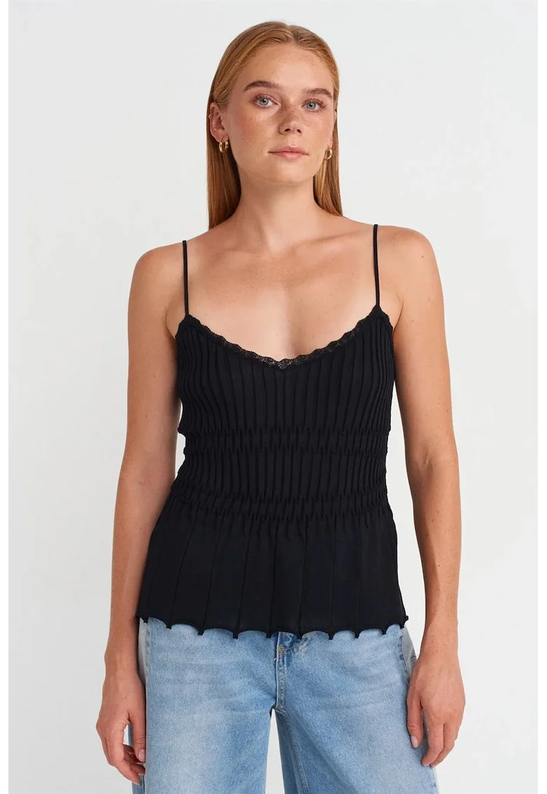 Bluza dama,  decolteu in V, fara maneci, negru, viscoza,