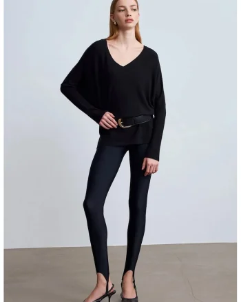 Pulover dama,  tricotat, decolteu in V, negru, viscoza, poliester, casmir,
