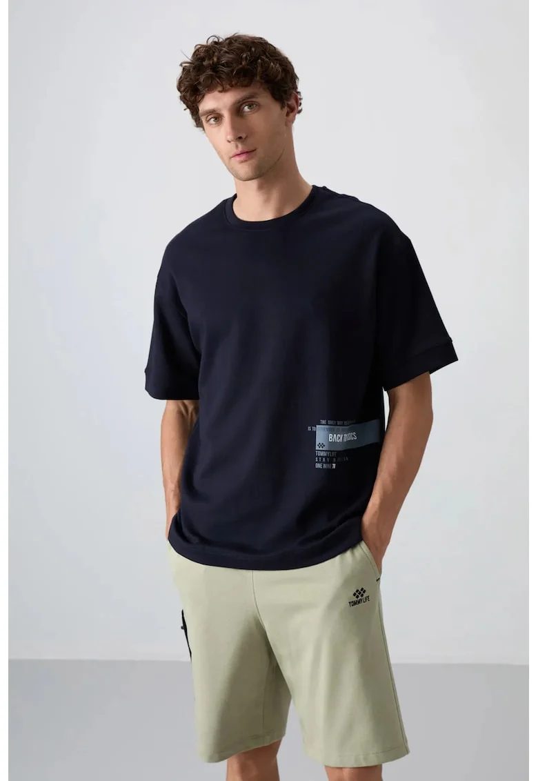 Tricou  supradimensionat, bumbac si poliester, albastru marin, pentru barbati