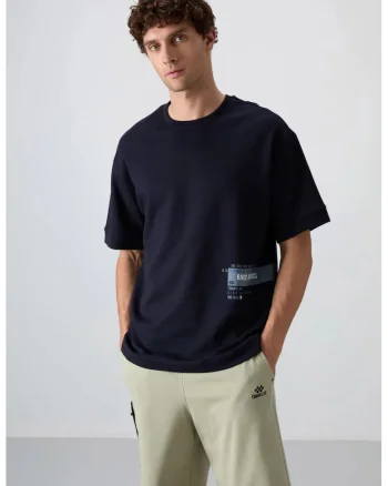 Tricou  supradimensionat, bumbac si poliester, albastru marin, pentru barbati