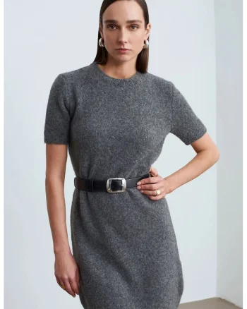 Rochie Mini,  Gri Antracit, Tricotata, Casual, Maneci Scurte, One Size