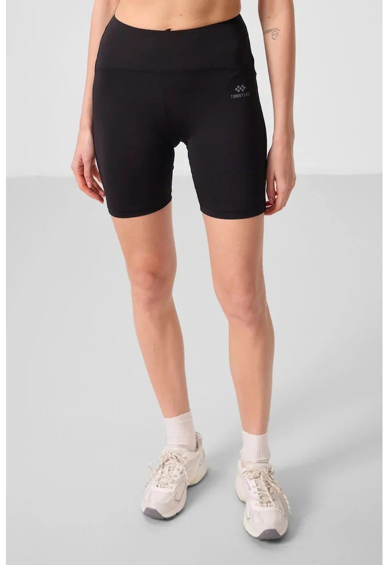 Colanti sport  scurti, talie inalta, elastic, negru, poliester/elastan