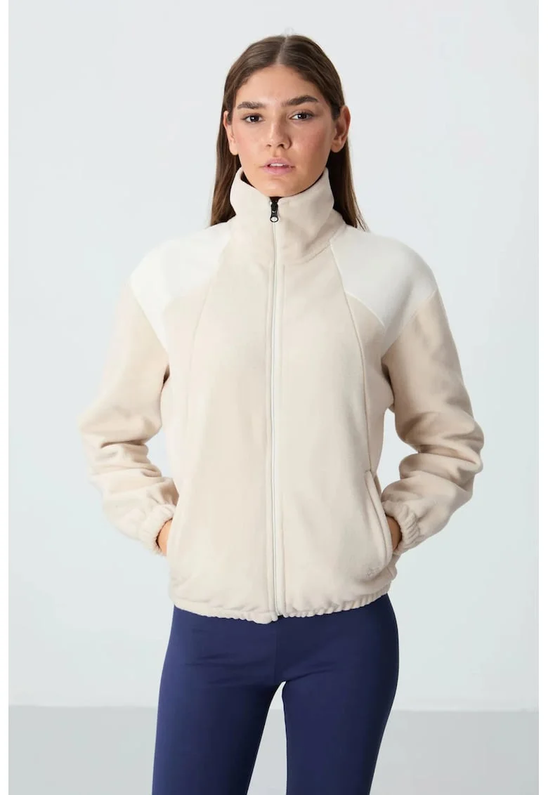 Hanorac dama,  oversized, color block, crem natural, fleece