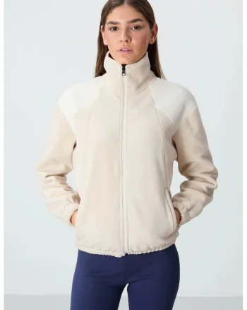 Hanorac dama,  oversized, color block, crem natural, fleece