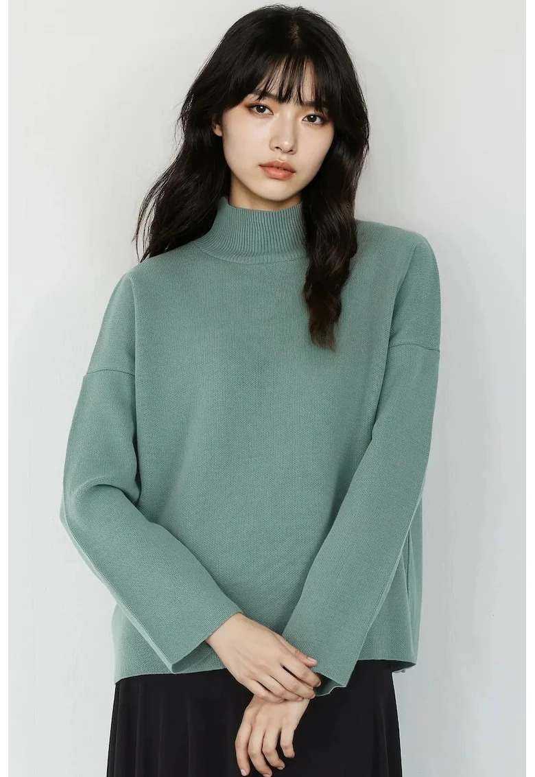 Pulover dama,  supradimensionat, elastic, verde salvie, 100% acrilic,