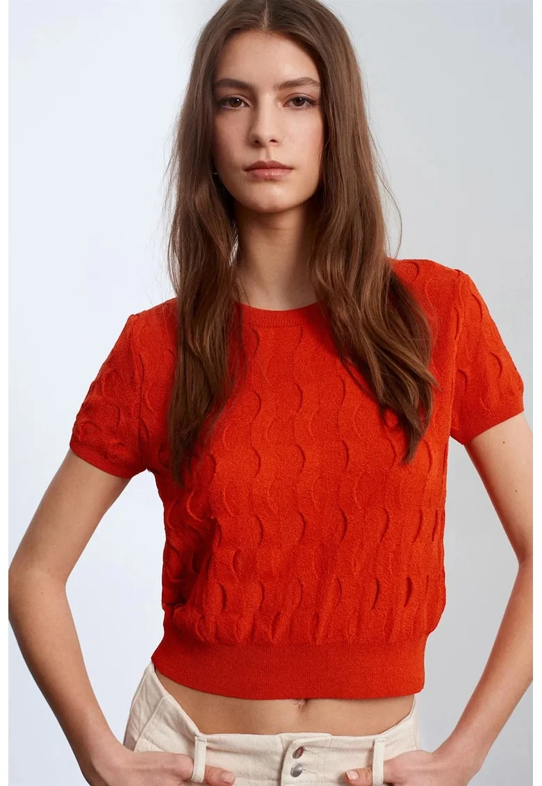 Bluze dama,  bluza scurta, portocaliu, 100% poliamida,