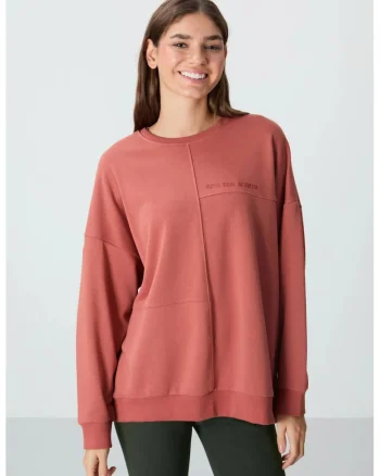 Hanorac  oversized, rosu caramiziu, bumbac 88%, femei,