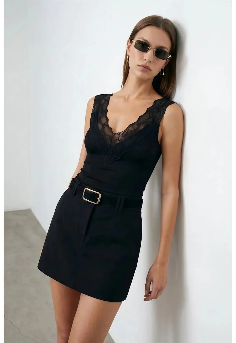 Bluza dama,  bluza mulata din dantela, negru, captusita,
