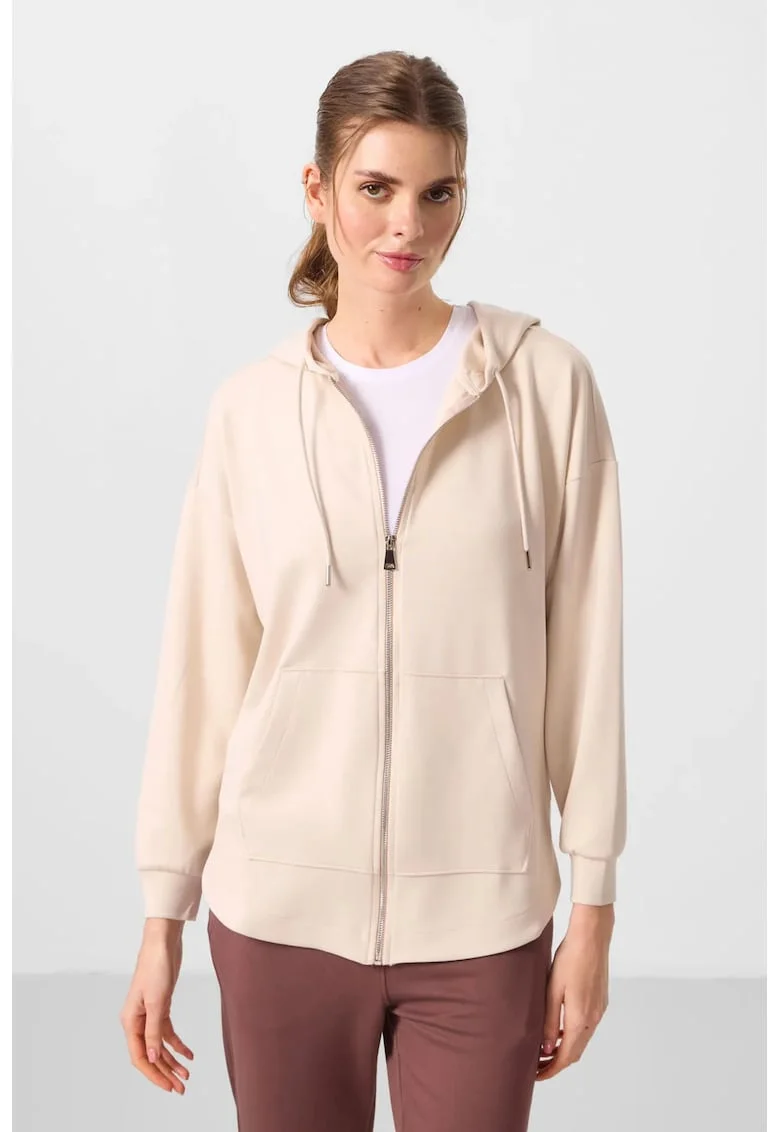 Bluza dama,  tunica supradimensionata, maneca lunga, bej natural, viscoza, poliester, elastan,
