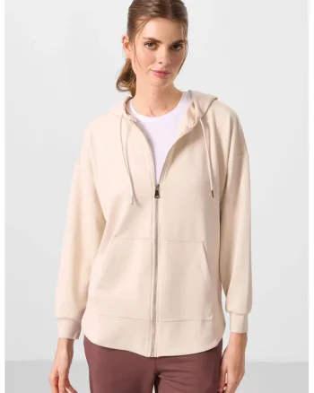 Bluza dama,  tunica supradimensionata, maneca lunga, bej natural, viscoza, poliester, elastan,