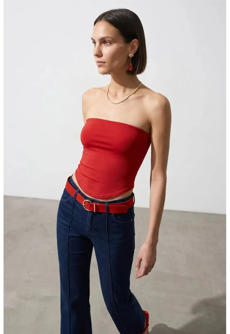 Bluze, Femei, Top bandeau scurt fara bretele  pentru femei, Rosu, L INTL,