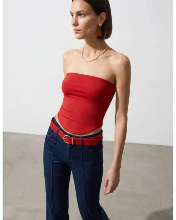 Bluze, Femei, Top bandeau scurt fara bretele  pentru femei, Rosu, L INTL,