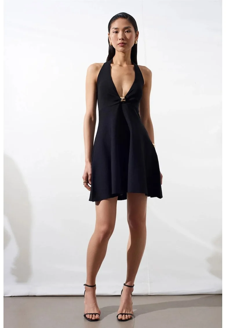 Rochie Mini Femei,  A-Line, Neagra, Poliester, Fara Maneci, Guler Halter, One Size