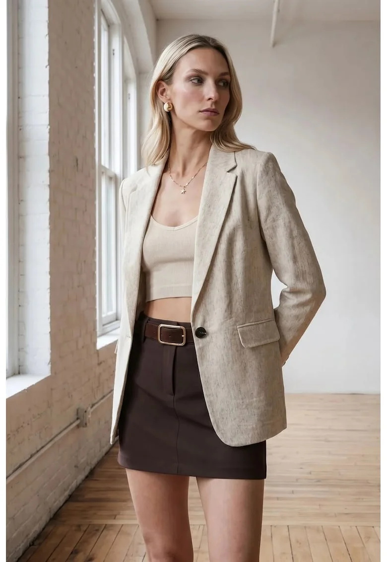 Sacou dama  regular-fit, guler sal, bumbac si Tencel,