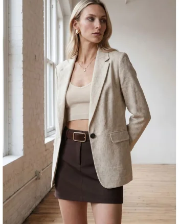 Sacou dama  regular-fit, guler sal, bumbac si Tencel,