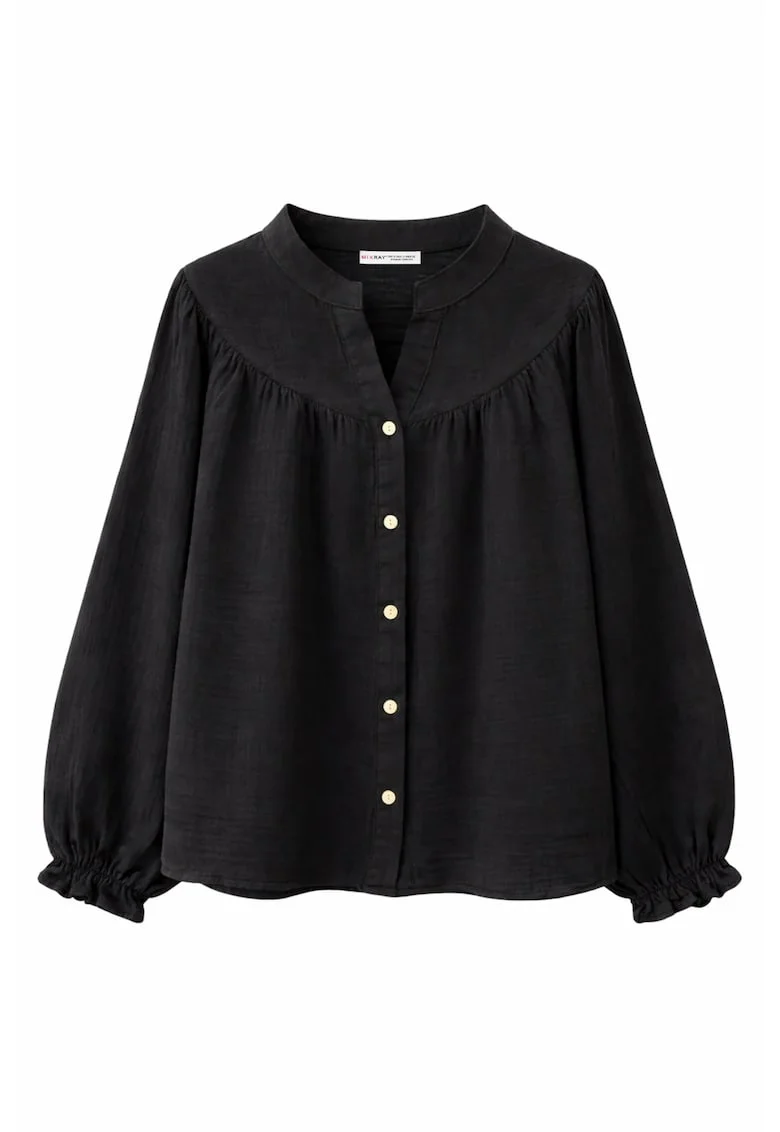Camasi dama,  camasa de bumbac muselina, negru, maneca lunga, 100% bumbac