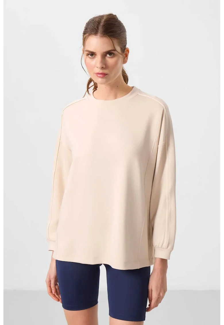 Bluza dama,  tunica supradimensionata, casual, bej natural, material elastic,