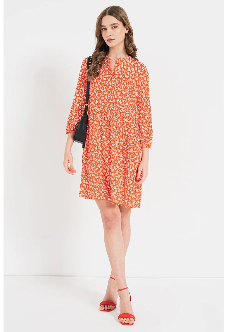 Rochie-tunica cu maneci 3/4, Alb/Portocaliu mandarina