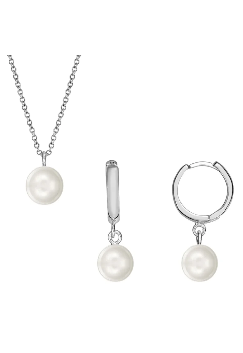 Set argint 925 cu perle naturale 8 mm leverback + lant, Alb | Auriu