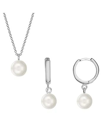 Set argint 925 cu perle naturale 8 mm leverback + lant, Alb | Auriu