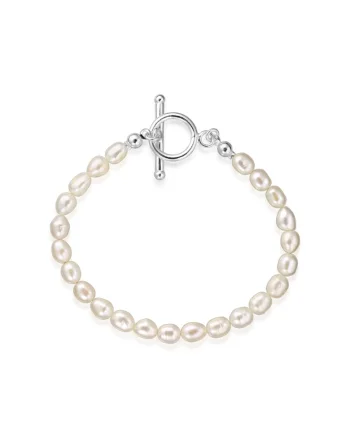 Bratara argint 925 cu perle naturale 6.5mm, inchizatoare toggle, Alb | Auriu