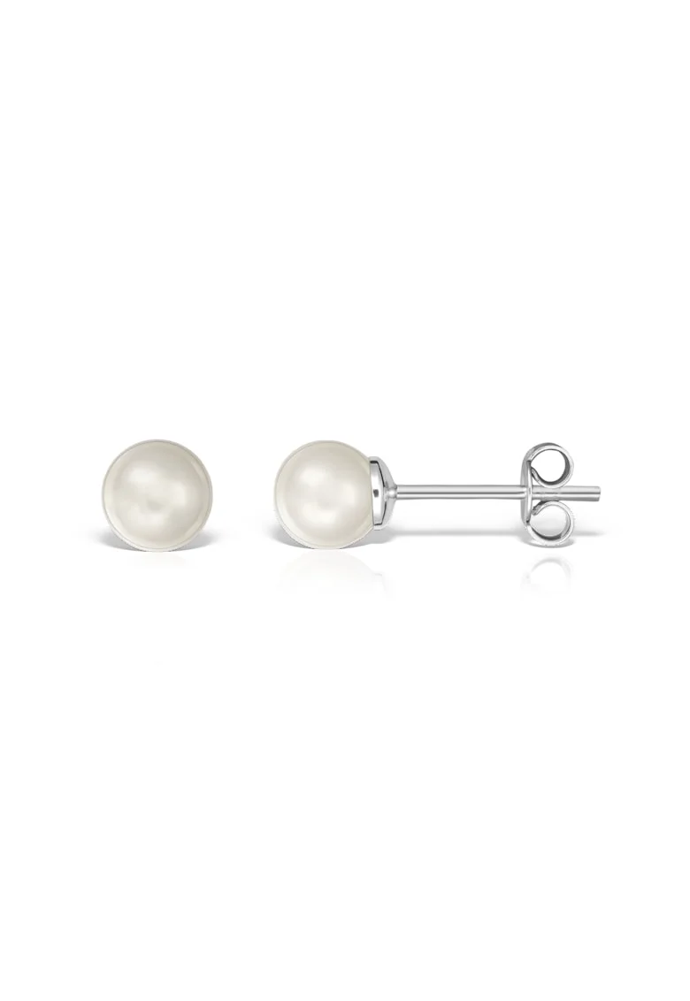 Cercei argint 925 cu perle naturale 6 mm surub, Alb | Auriu