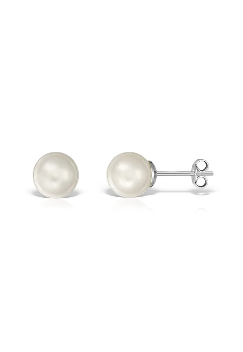 Cercei argint 925 cu perle naturale 8 mm surub, Alb | Auriu