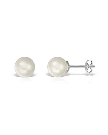 Cercei argint 925 cu perle naturale 8 mm surub, Alb | Auriu