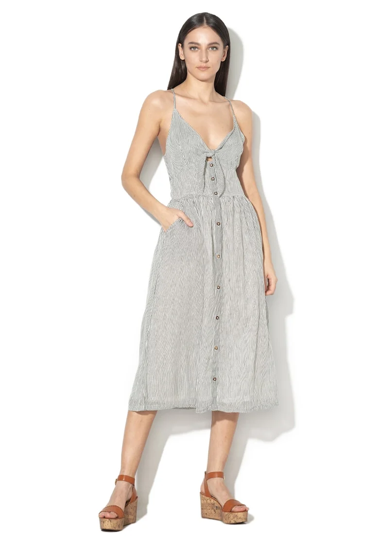 Rochie cu decolteu in V, bretele si buzunare laterale Joyde, Alb/Negru
