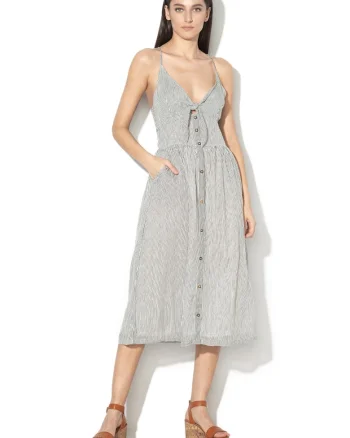 Rochie cu decolteu in V, bretele si buzunare laterale Joyde, Alb/Negru