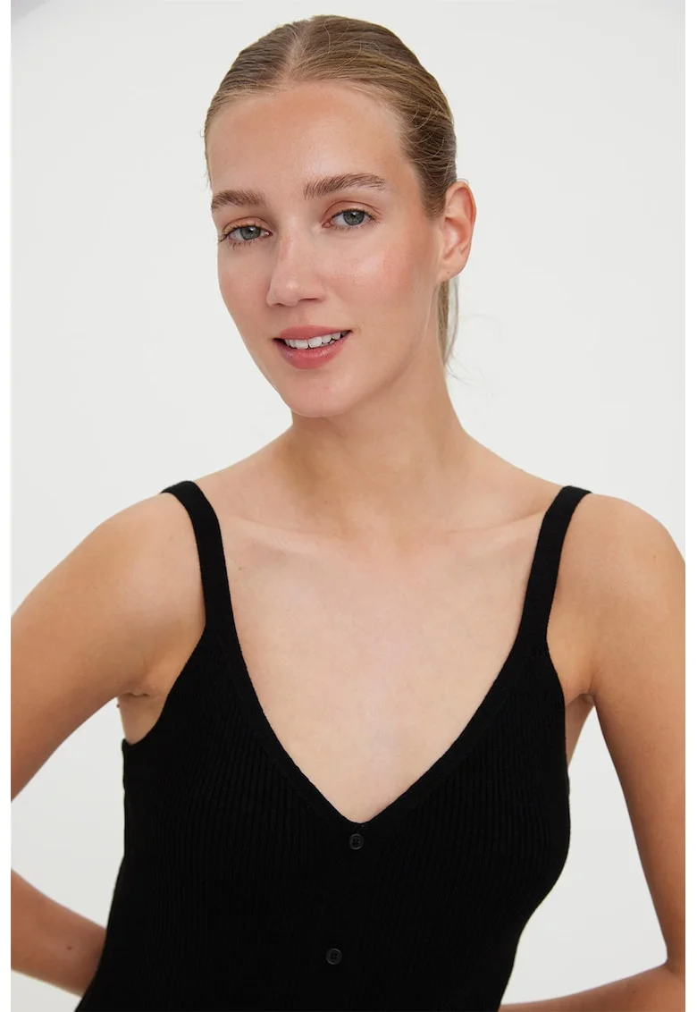 Rochie slim fit tricotata striata, Negru