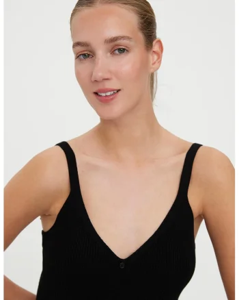 Rochie slim fit tricotata striata, Negru