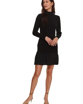 Rochie cambrata cu guler scurt, Negru