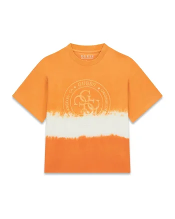Tricou din bumbac cu decolteu la baza gatului si logo, Alb/Portocaliu