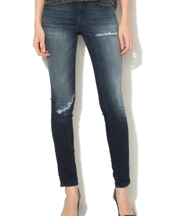 Blugi skinny cu rupturi decorative Doris, Albastru stins