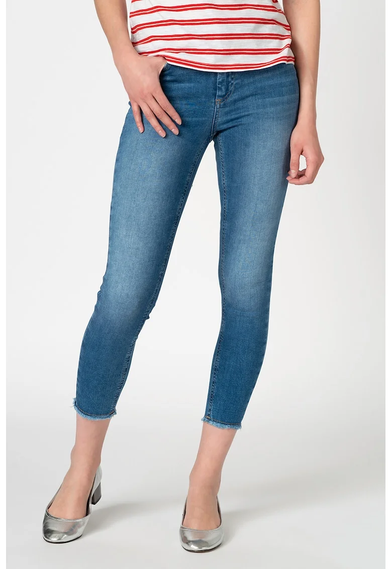 Blugi skinny cu talie inalta si aspect decolorat Blush Life, Albastru