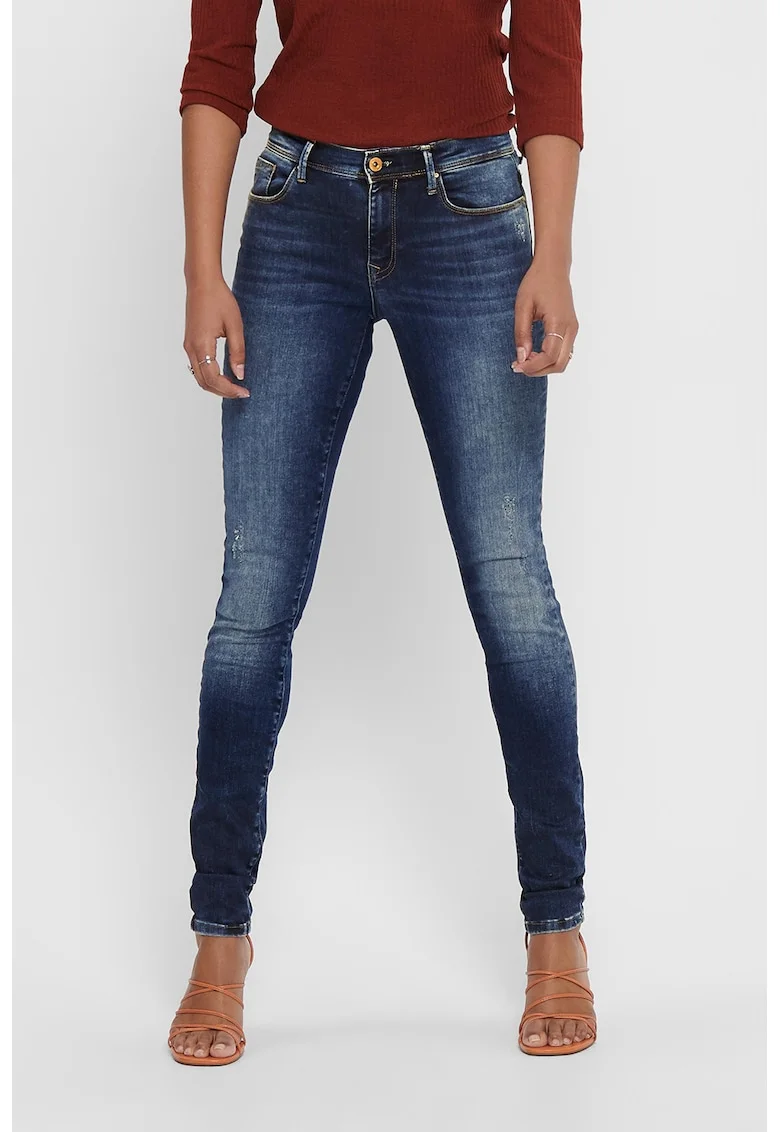 Blugi skinny cu aspect decolorat, Albastru inchis